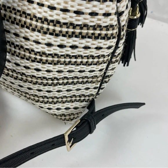 Kate Spade New York Black Leather & Woven Straw Backpack Purse - Picture 13 of 13